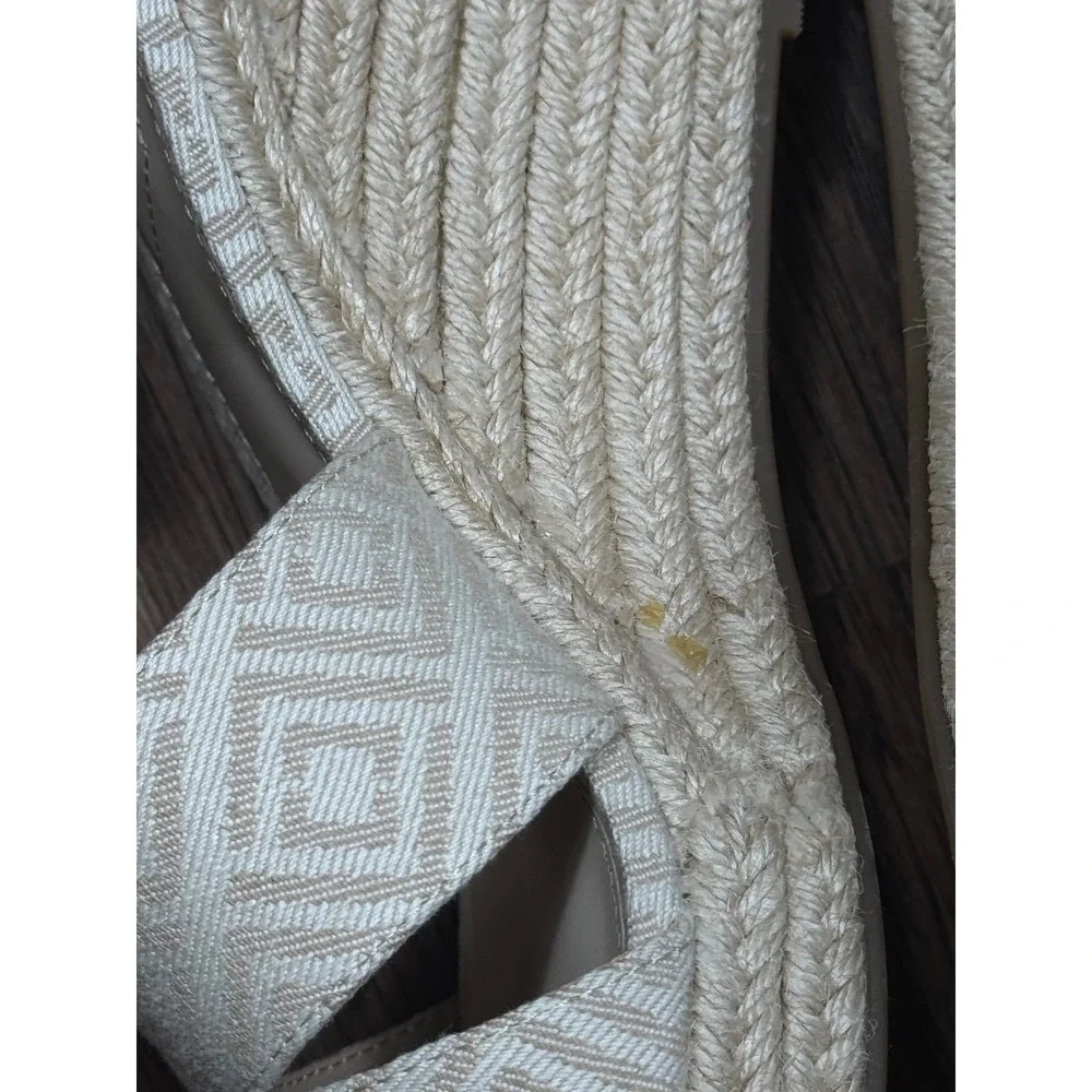 Liz‎ Claiborne Wedge Heels 10 Espadrille Ankle Strap Geometric Beige Light Boho